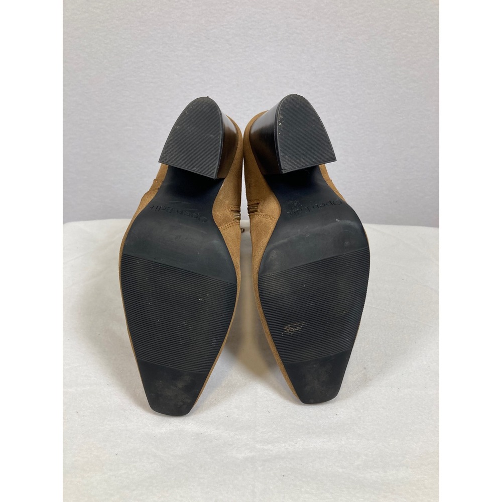 Open Edit Ankle Boots Women 7M Tan‎ Suede Leather Pointed Toe Block Heel Zip - Picture 6 of 10